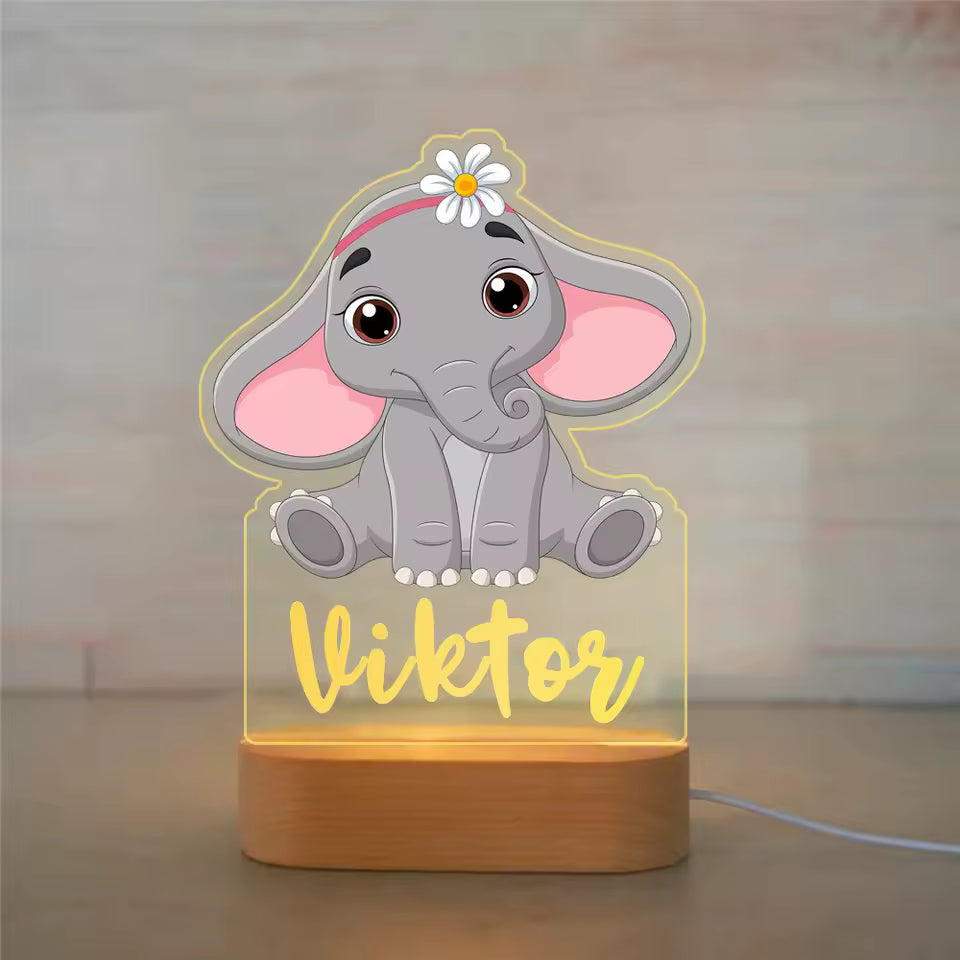 Veilleuse Éléphant Personnalisée avec Prénom – Lampe LED Douce pour Bébé et Enfant