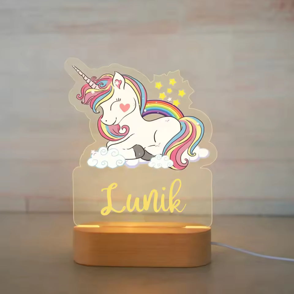 Veilleuse Licorne Personnalisée avec Prénom – Lampe LED Féerique pour Enfant