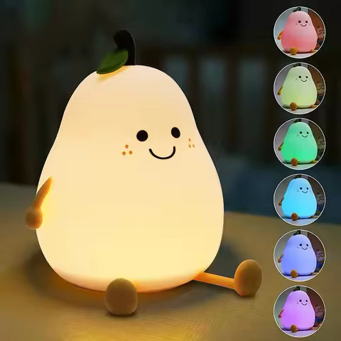 Veilleuse Enfant Poire Silicone - 7 Couleurs, Intensité Variable, USB