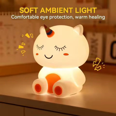 Veilleuse Licorne Rechargeable Tactile avec Minuterie - Lampe de Chevet Cadeau Déco