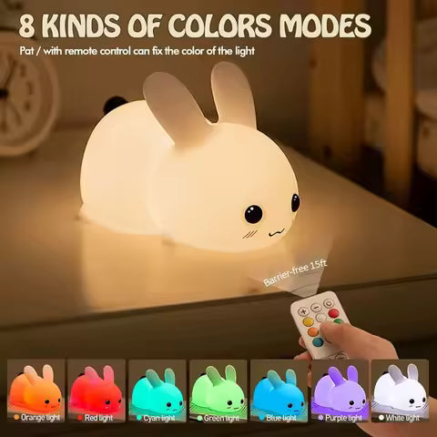 Veilleuse Lapin LED RVB Silicone Rechargeable Enfant - Lampe Tactile & Télécommande