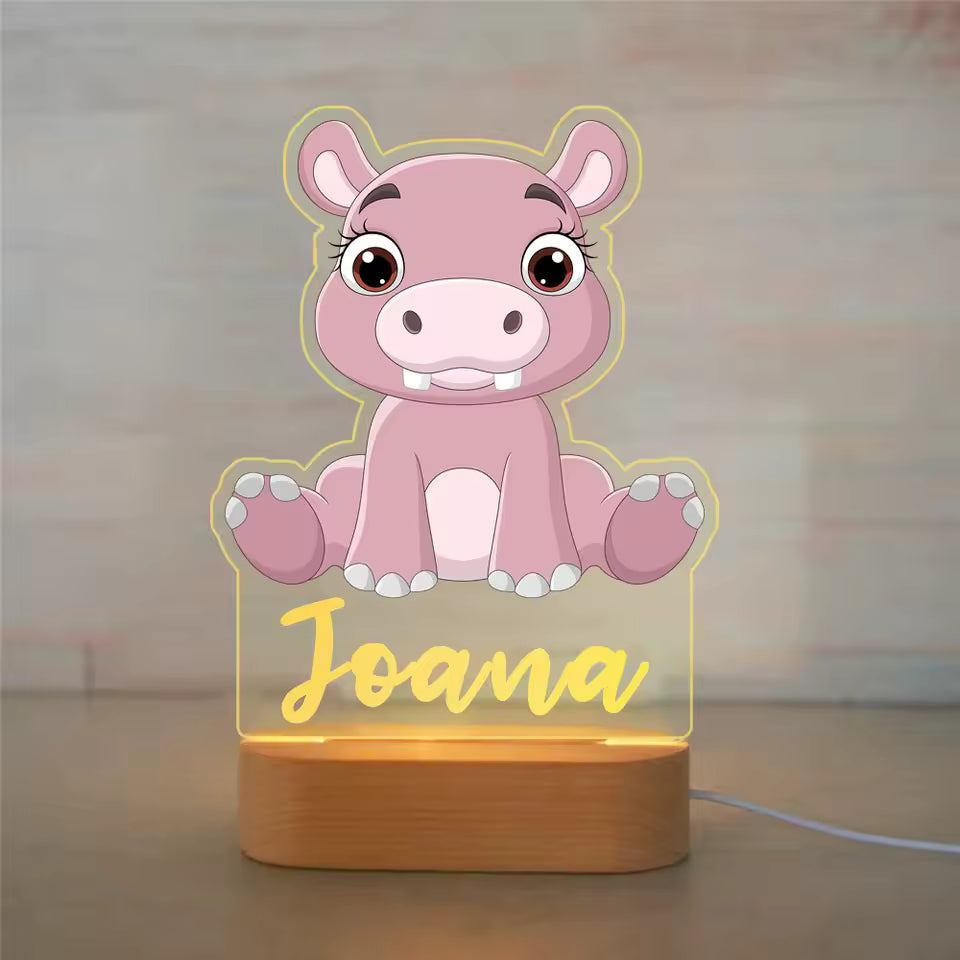 Veilleuse Hippopotame Personnalisée avec Prénom – Lampe LED pour Bébé et Enfant