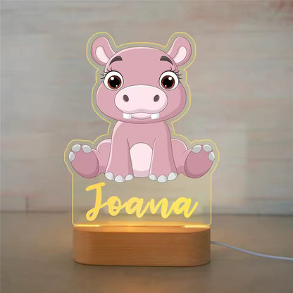 Veilleuse Hippopotame Personnalisée avec Prénom – Lampe LED pour Bébé et Enfant