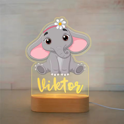 Veilleuse Éléphant Personnalisée avec Prénom – Lampe LED Douce pour Bébé et Enfant