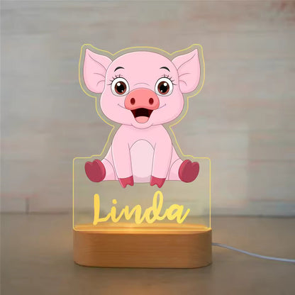 Veilleuse Cochon Personnalisée avec Prénom – Lampe LED Enfant