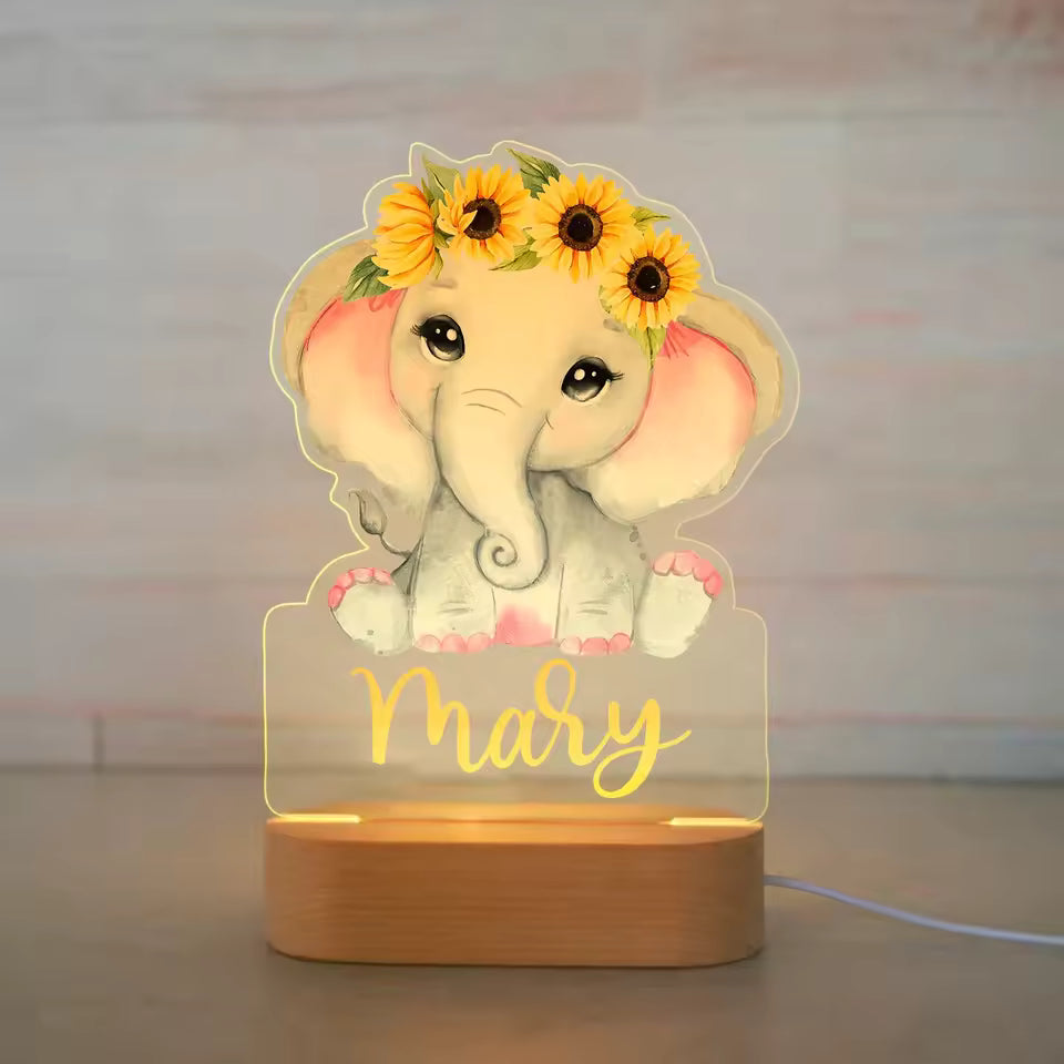 Veilleuse Éléphant Personnalisée avec Prénom – Compagnon Doux pour les Nuits de Bébé