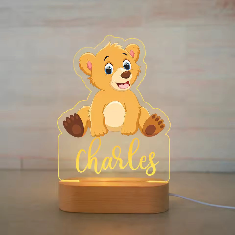 Veilleuse Ourson Personnalisée avec Prénom – Lampe LED pour Bébé et Enfant