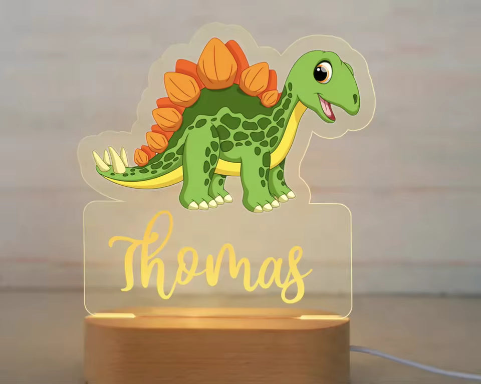 Veilleuse Dinosaure Personnalisée avec Prénom – Lampe LED pour Petit Aventurier