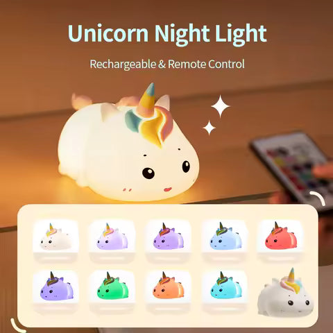 Veilleuse Licorne Rechargeable USB LED pour Enfant - Lampe de Chevet avec Télécommande