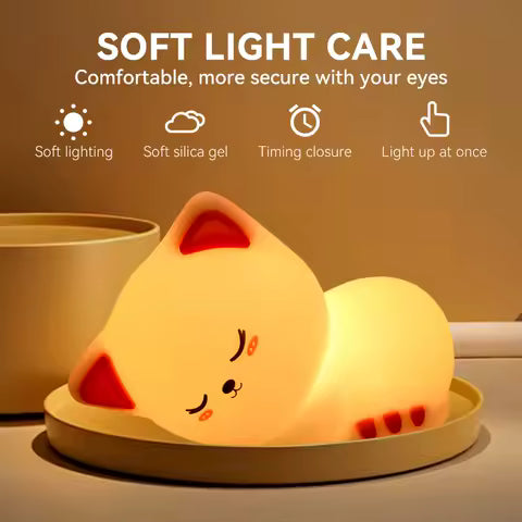 Veilleuse Chat Endormi Tactile Rechargeable - Déco Chambre & Cadeau Original