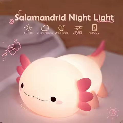 Veilleuse Axolotl Silicone USB Rechargeable - Lampe Tactile Bébé & Enfant