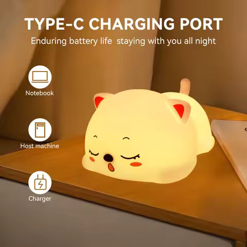 Veilleuse Chat Design Tactile Rechargeable - Lampe Déco & Cadeau Original