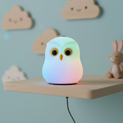 Veilleuse Hibou Mignon en Silicone Rechargeable - Lampe d'Ambiance RGB pour Chambre d'Enfant