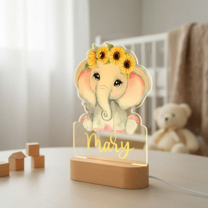 Veilleuse Éléphant Personnalisée avec Prénom – Compagnon Doux pour les Nuits de Bébé