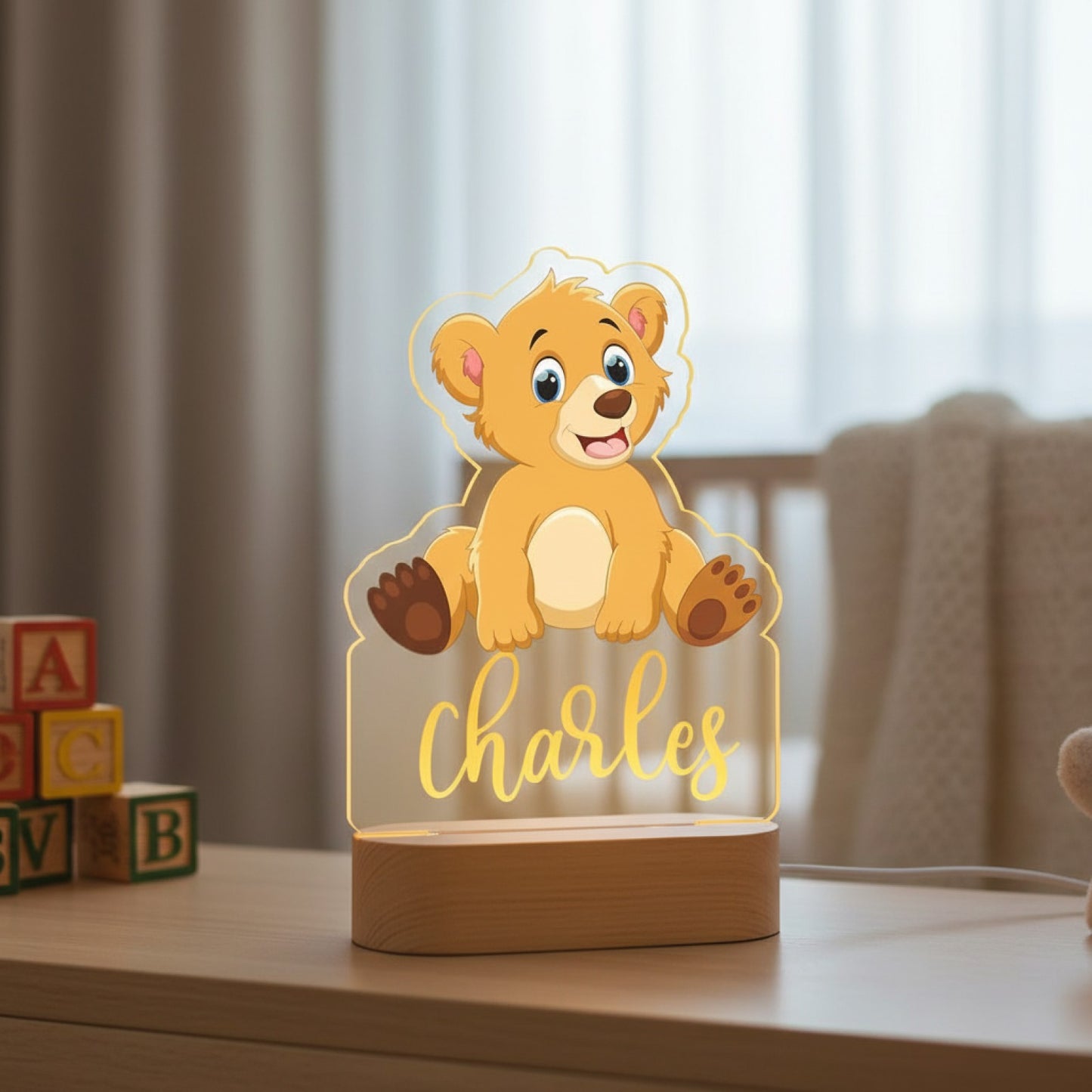 Veilleuse Ourson Personnalisée avec Prénom – Lampe LED pour Bébé et Enfant