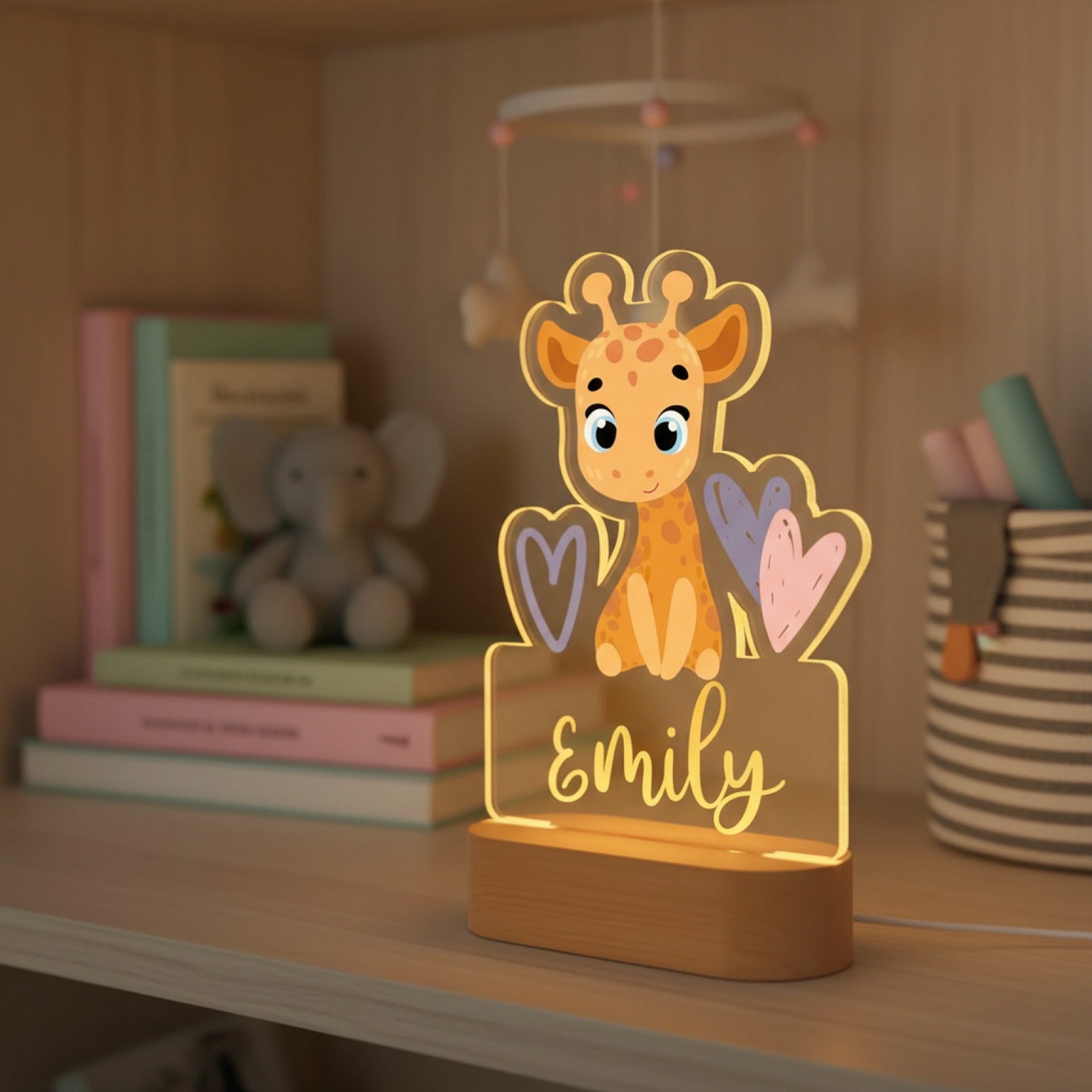Veilleuse Girafe Personnalisée avec Prénom – Lumière Douce pour Chambre d'Enfant