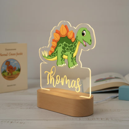 Veilleuse Dinosaure Personnalisée avec Prénom – Lampe LED pour Petit Aventurier
