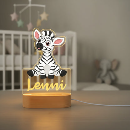 Veilleuse Zèbre Personnalisée avec Prénom – Lampe LED pour Bébé et Enfant