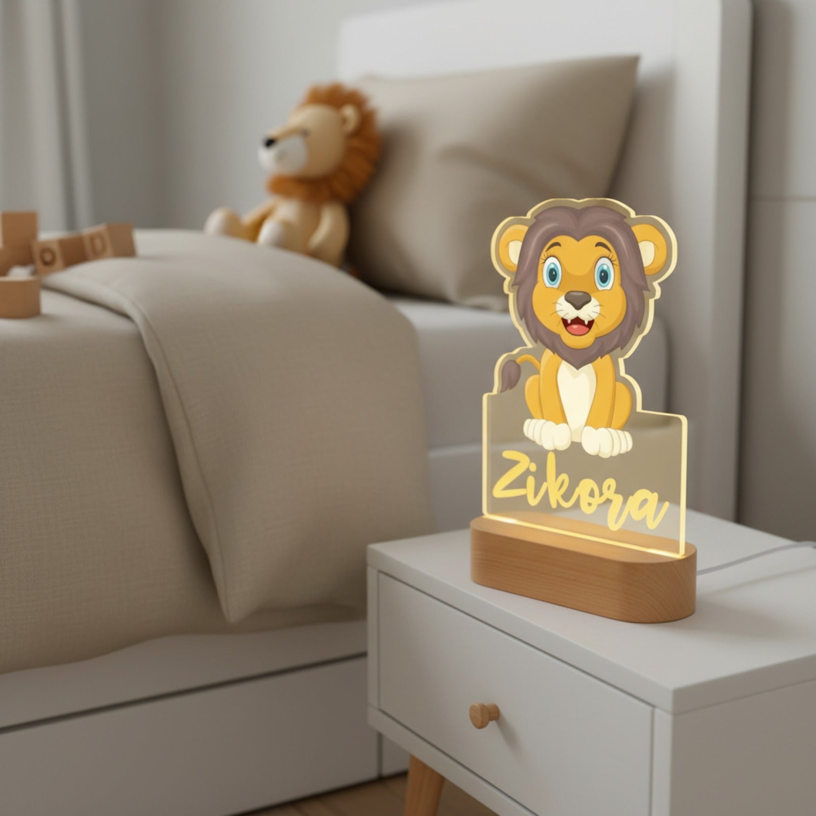 Veilleuse Lion Personnalisée avec Prénom – Le Gardien des Plus Beaux Rêves