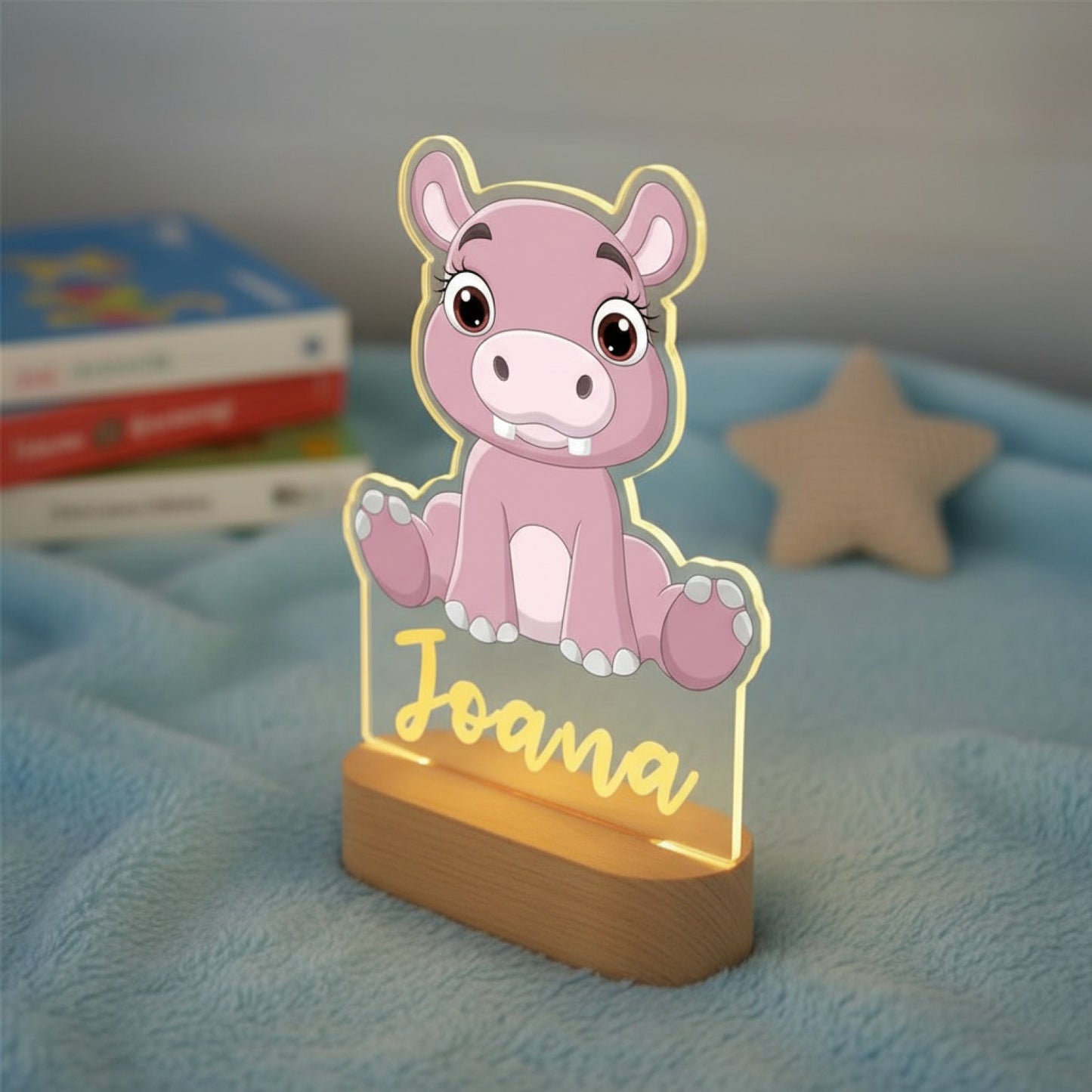 Veilleuse Hippopotame Personnalisée avec Prénom – Lampe LED pour Bébé et Enfant