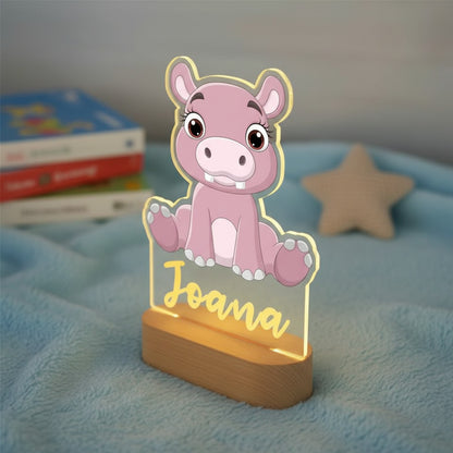 Veilleuse Hippopotame Personnalisée avec Prénom – Lampe LED pour Bébé et Enfant