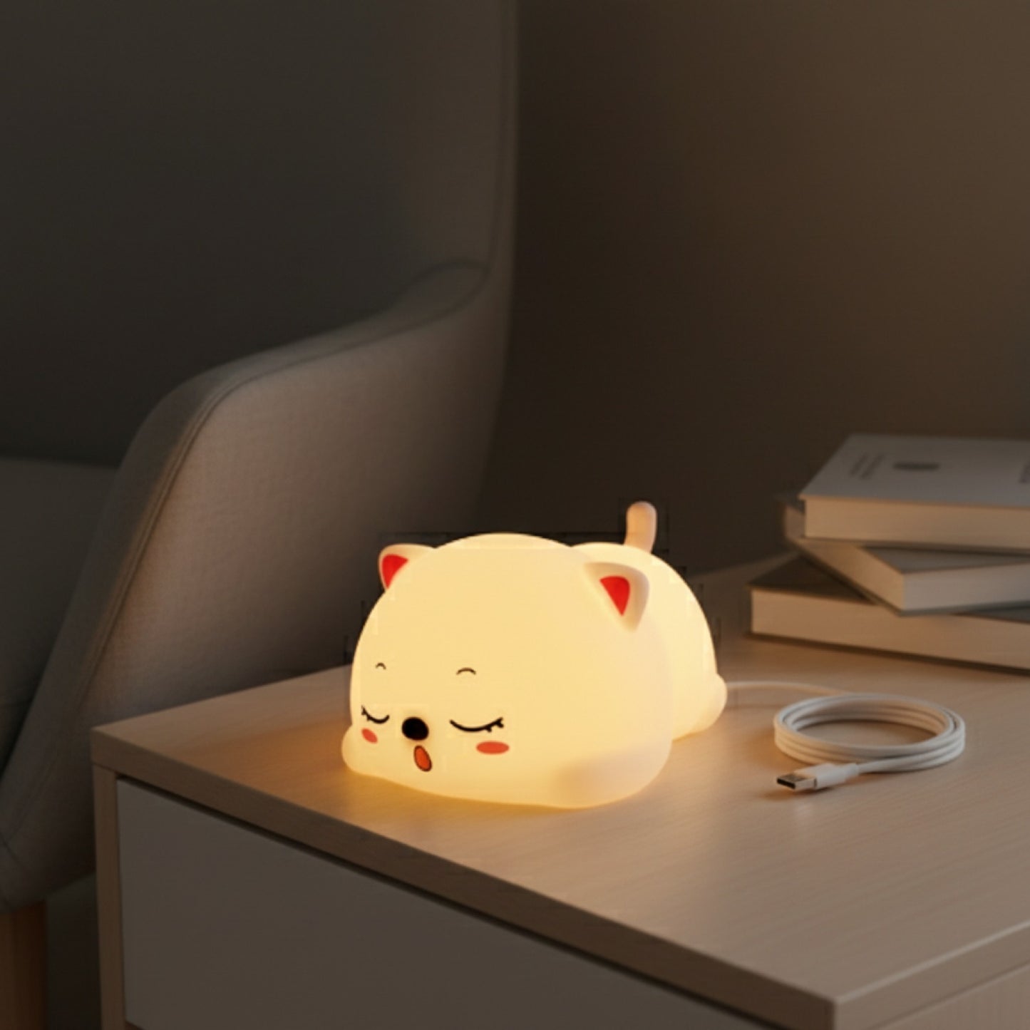 Veilleuse Chat Design Tactile Rechargeable - Lampe Déco & Cadeau Original