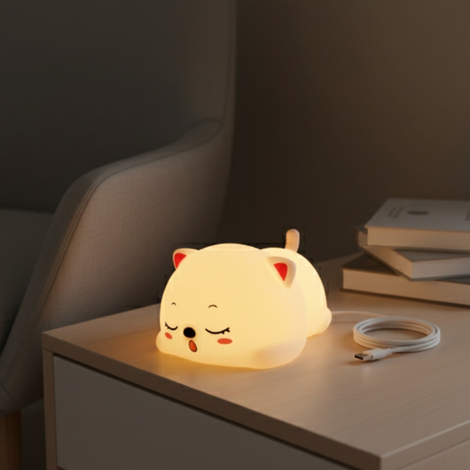 Veilleuse Chat Design Tactile Rechargeable - Lampe Déco & Cadeau Original