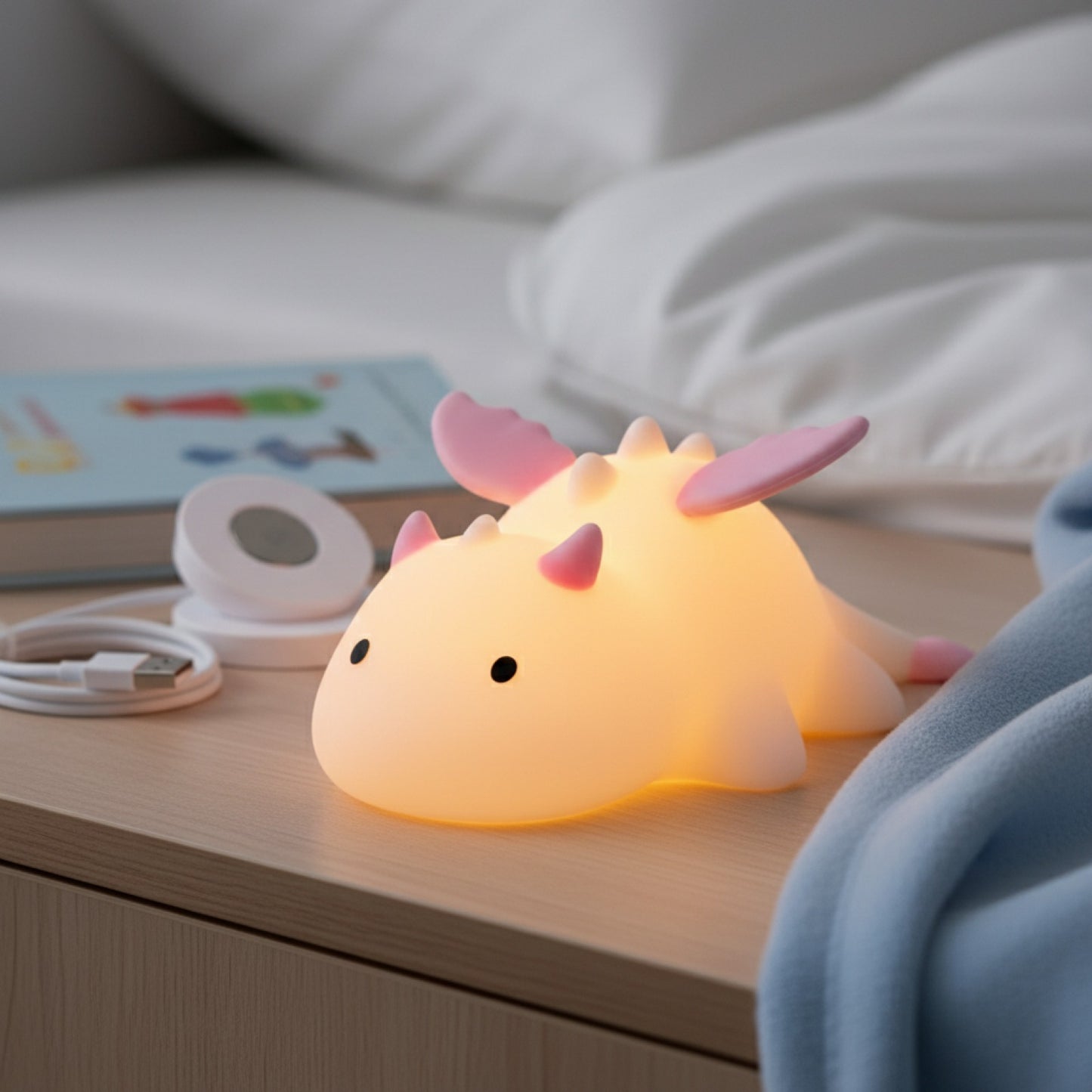 Veilleuse Dragon Enfant Rechargeable en Silicone - 7 Couleurs, Base Magnétique & Minuterie