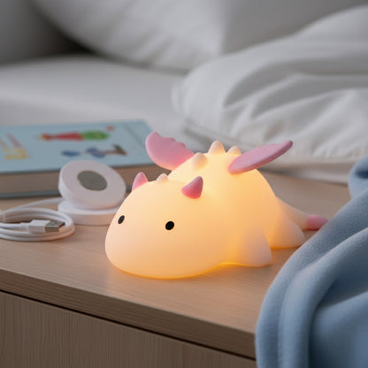 Veilleuse Dragon Enfant Rechargeable en Silicone - 7 Couleurs, Base Magnétique & Minuterie