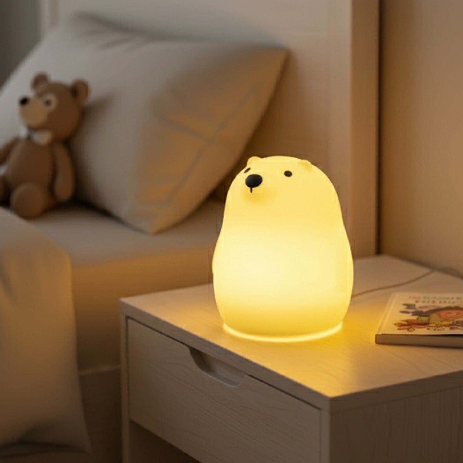 Veilleuse Ours Polaire Silicone Rechargeable - 7 Couleurs LED Tactiles