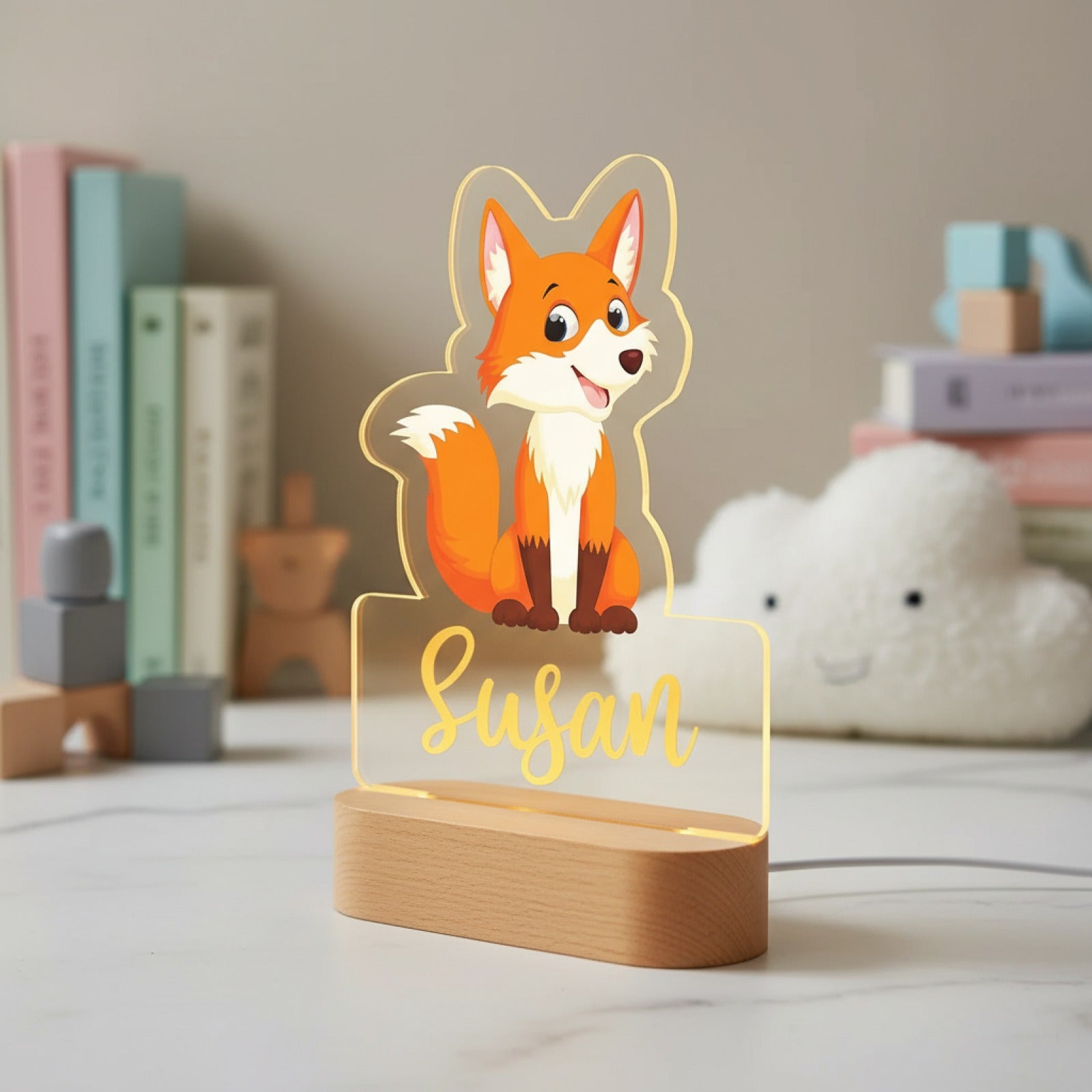 Veilleuse Renard Personnalisée avec Prénom – Lampe LED pour Chambre d'Enfant