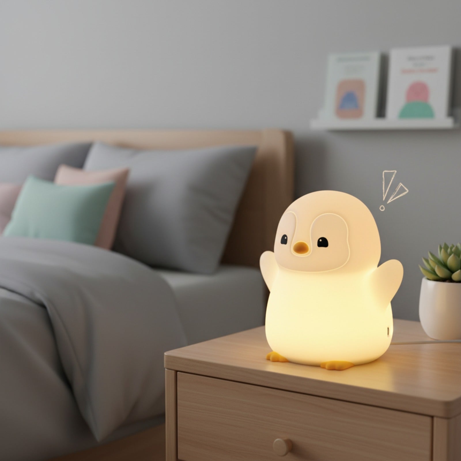Veilleuse Pingouin Silicone Rechargeable USB - Lampe de Chevet Douce pour Chambre d'Enfant