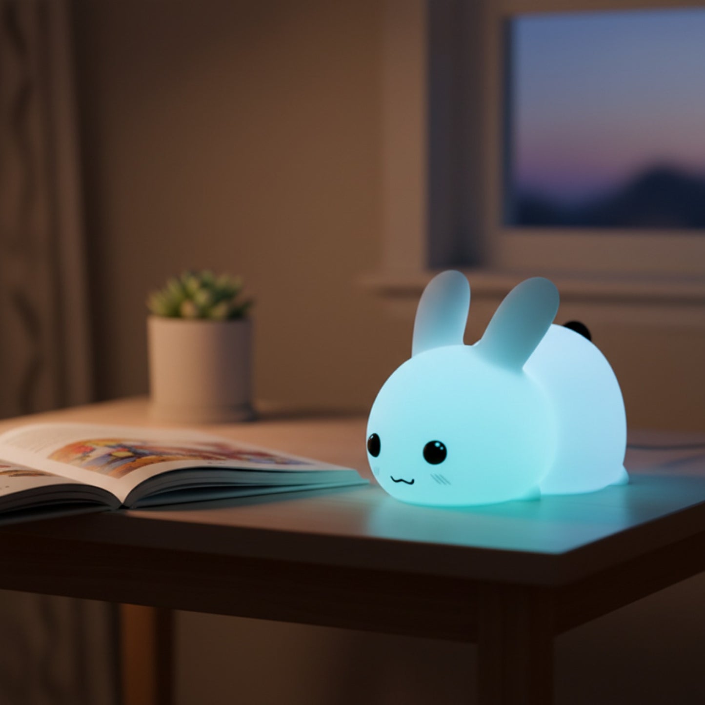 Veilleuse Lapin LED RVB Silicone Rechargeable Enfant - Lampe Tactile & Télécommande
