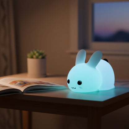 Veilleuse Lapin LED RVB Silicone Rechargeable Enfant - Lampe Tactile & Télécommande