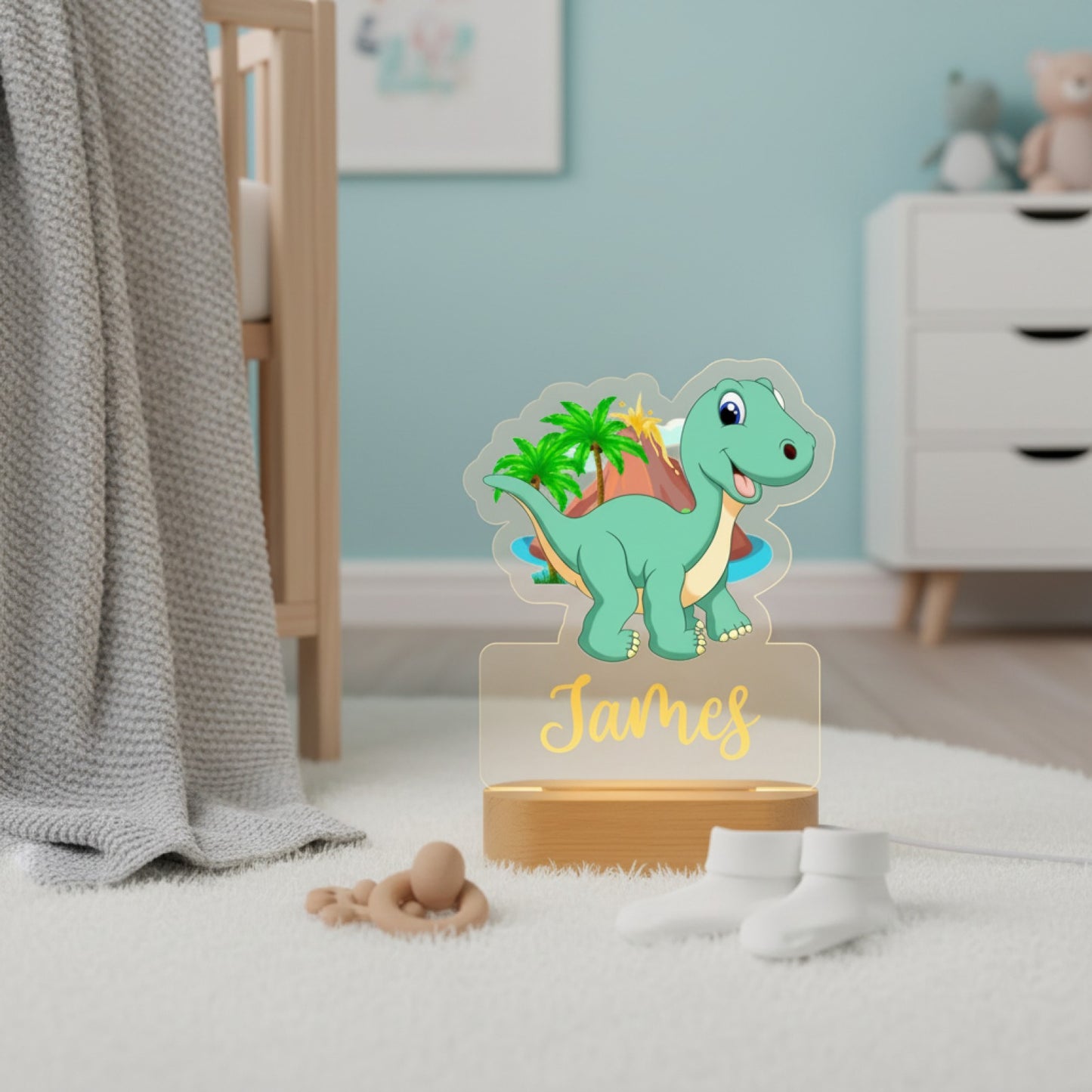 Veilleuse Dinosaure Personnalisée avec Prénom – Lampe LED pour Enfant