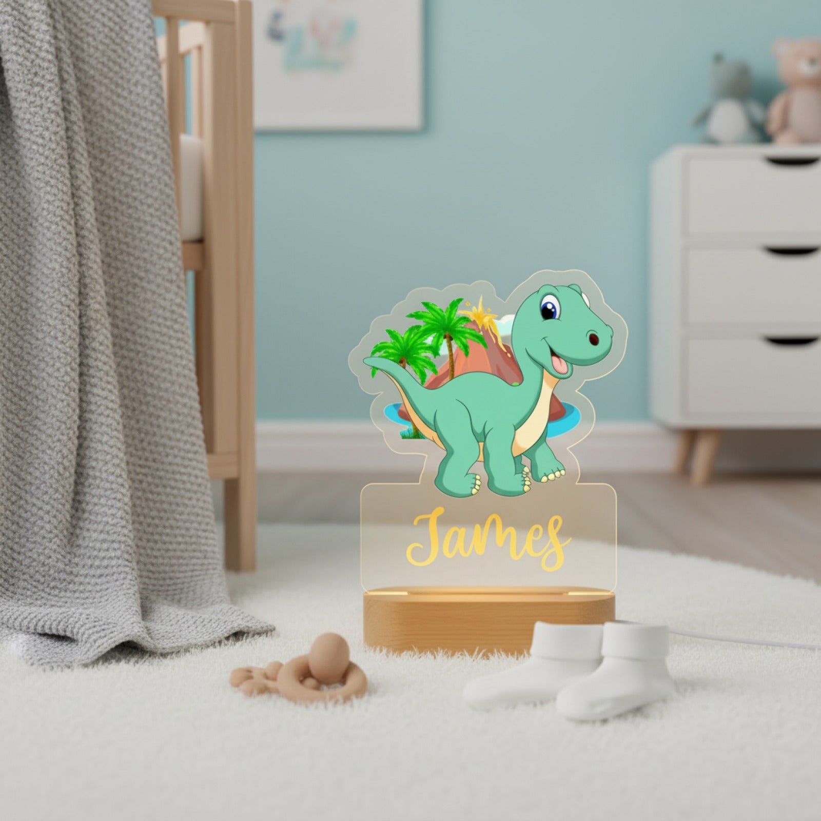 Veilleuse Dinosaure Personnalisée avec Prénom – Lampe LED pour Enfant