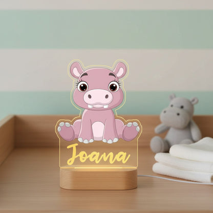 Veilleuse Hippopotame Personnalisée avec Prénom – Lampe LED pour Bébé et Enfant