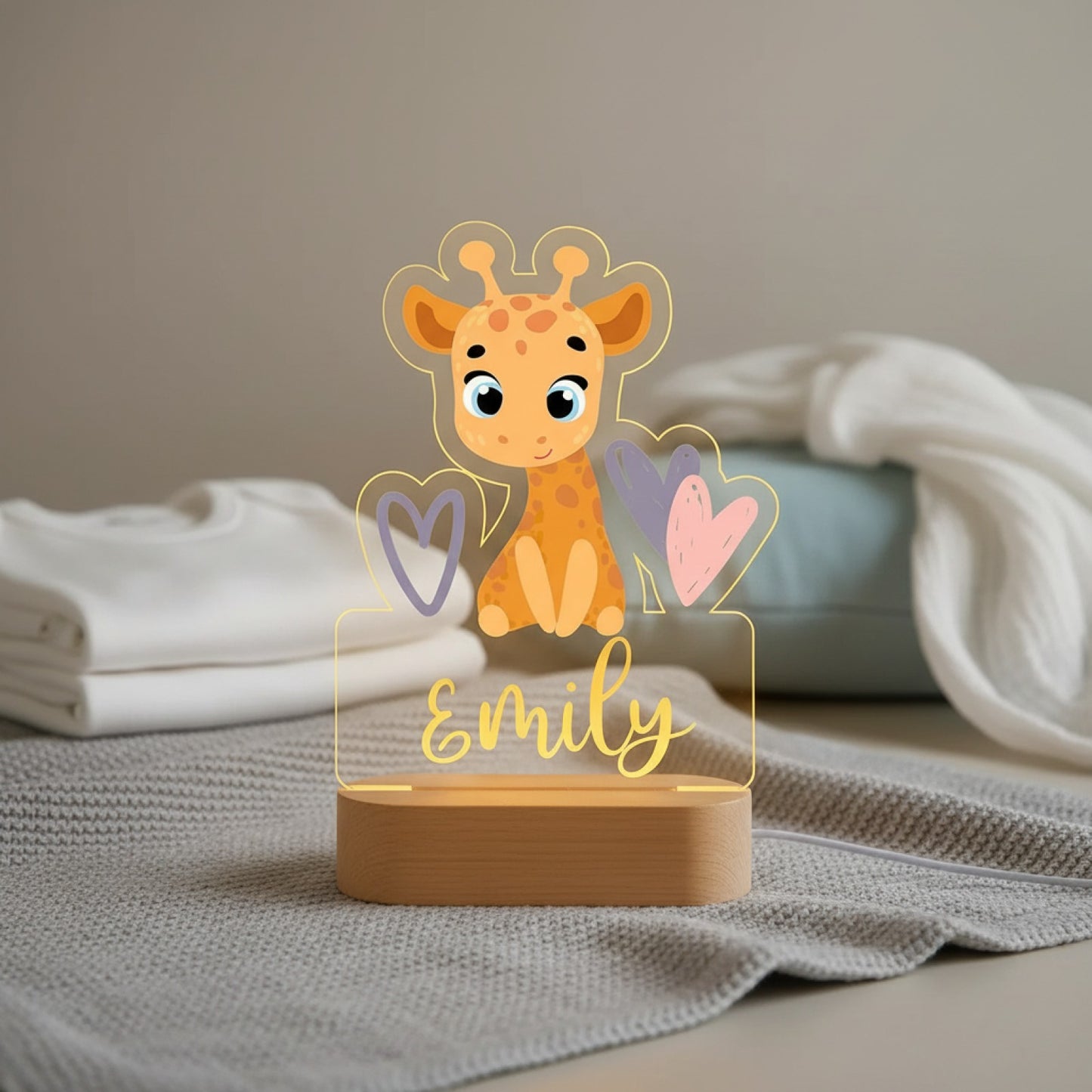 Veilleuse Girafe Personnalisée avec Prénom – Lumière Douce pour Chambre d'Enfant