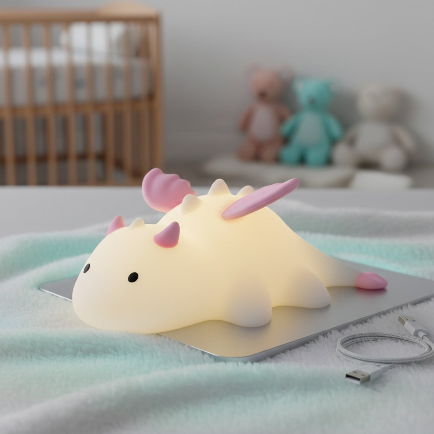 Veilleuse Dragon Enfant Rechargeable en Silicone - 7 Couleurs, Base Magnétique & Minuterie