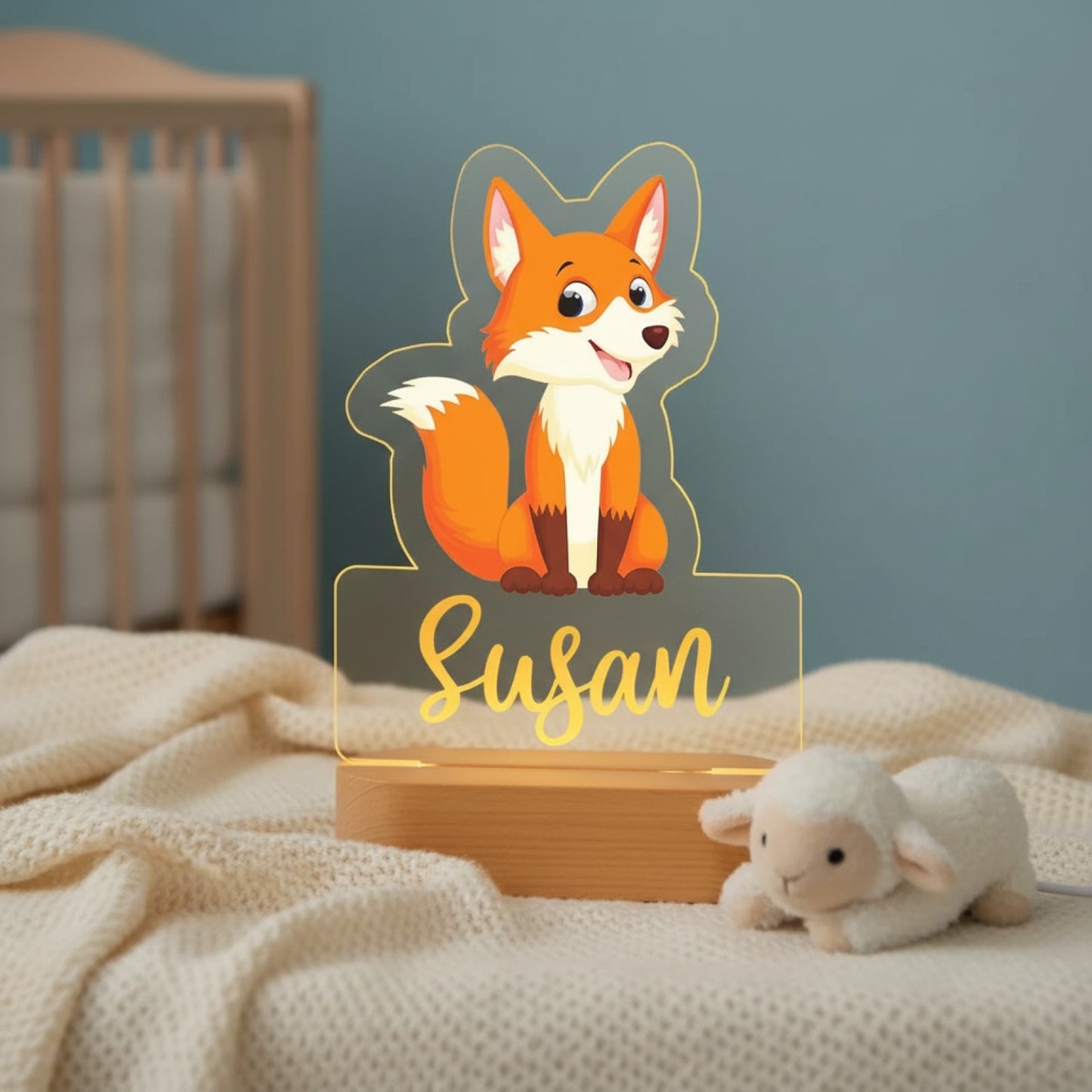 Veilleuse Renard Personnalisée avec Prénom – Lampe LED pour Chambre d'Enfant