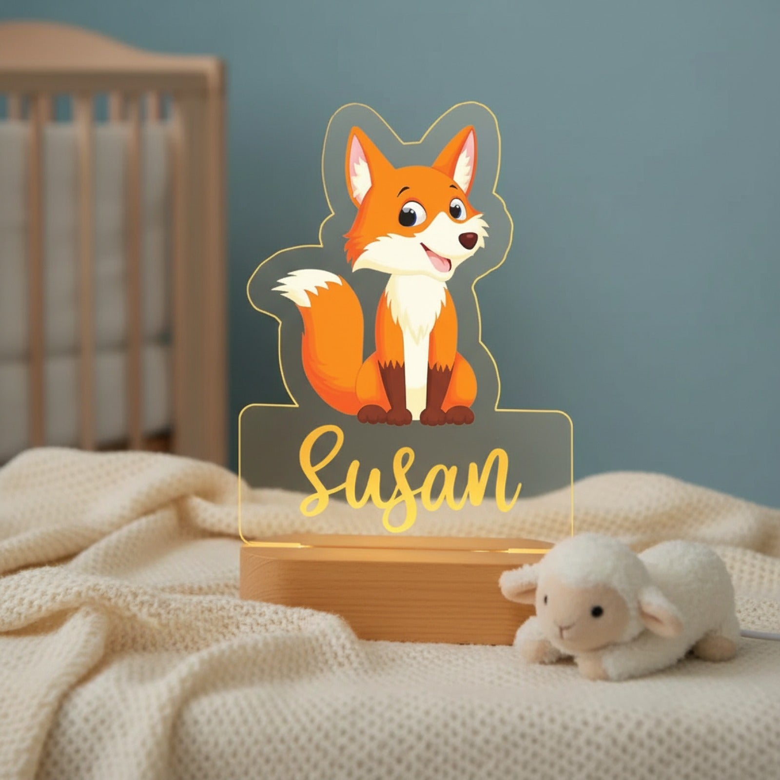 Veilleuse Renard Personnalisée avec Prénom – Lampe LED pour Chambre d'Enfant