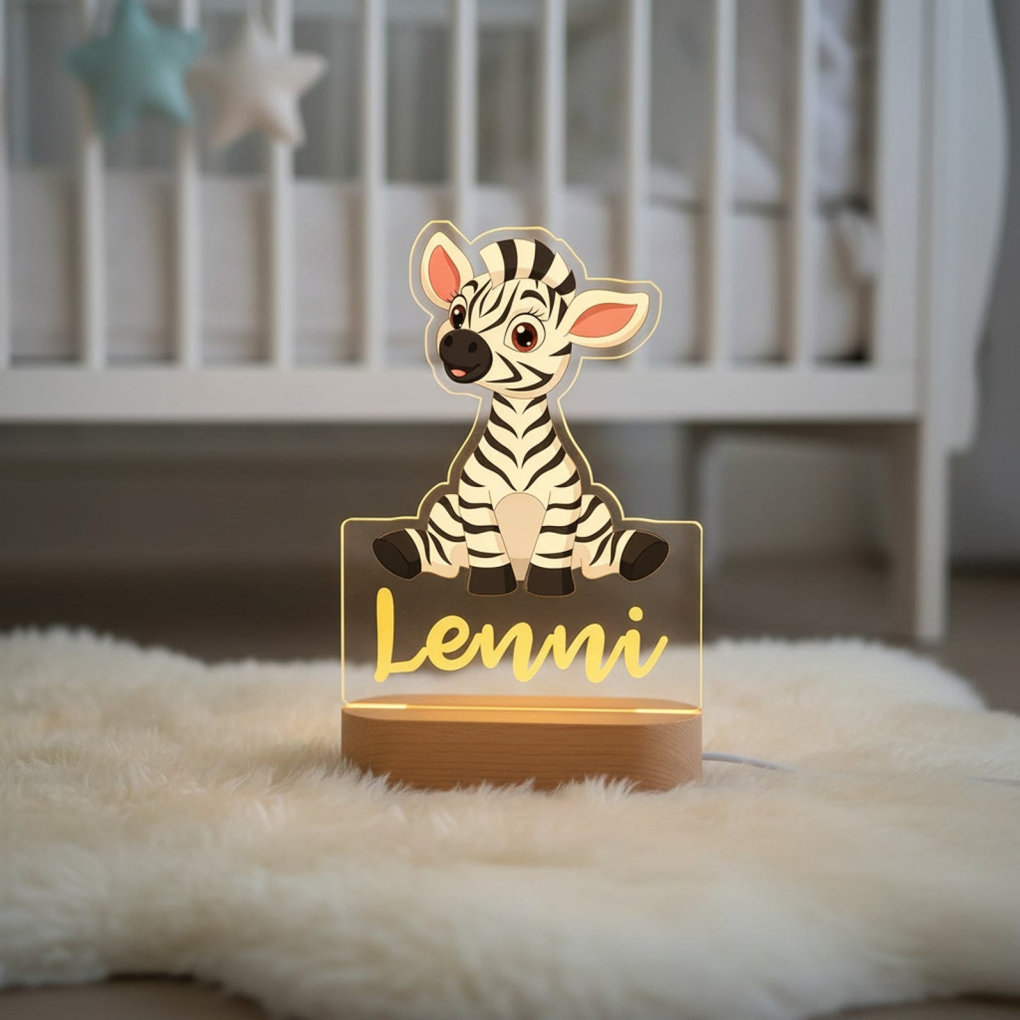 Veilleuse Zèbre Personnalisée avec Prénom – Lampe LED pour Bébé et Enfant