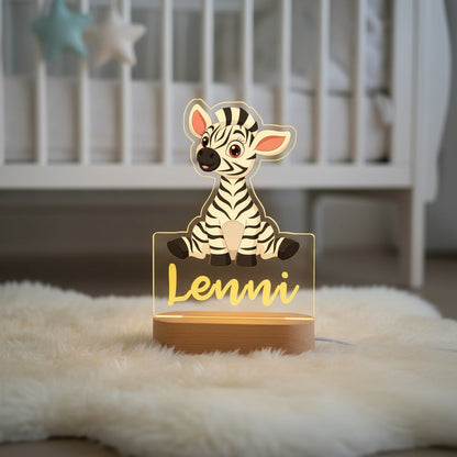 Veilleuse Zèbre Personnalisée avec Prénom – Lampe LED pour Bébé et Enfant