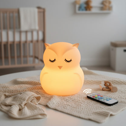 Veilleuse Hibou LED Tactile Rechargeable - 9 Couleurs & Minuterie - Lampe de Nuit Enfant Cadeau