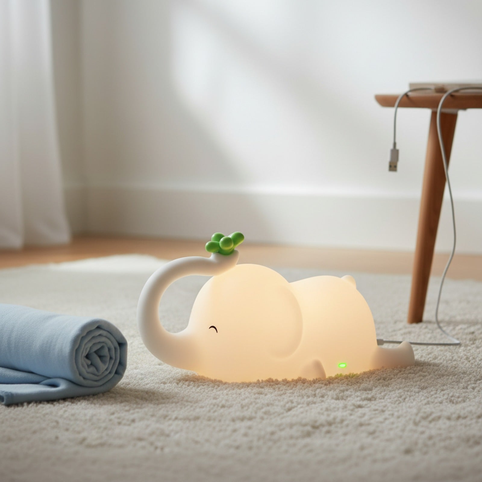Lampe de nuit éléphant en silicone rechargeable USB - Veilleuse douce pour chambre d'enfant