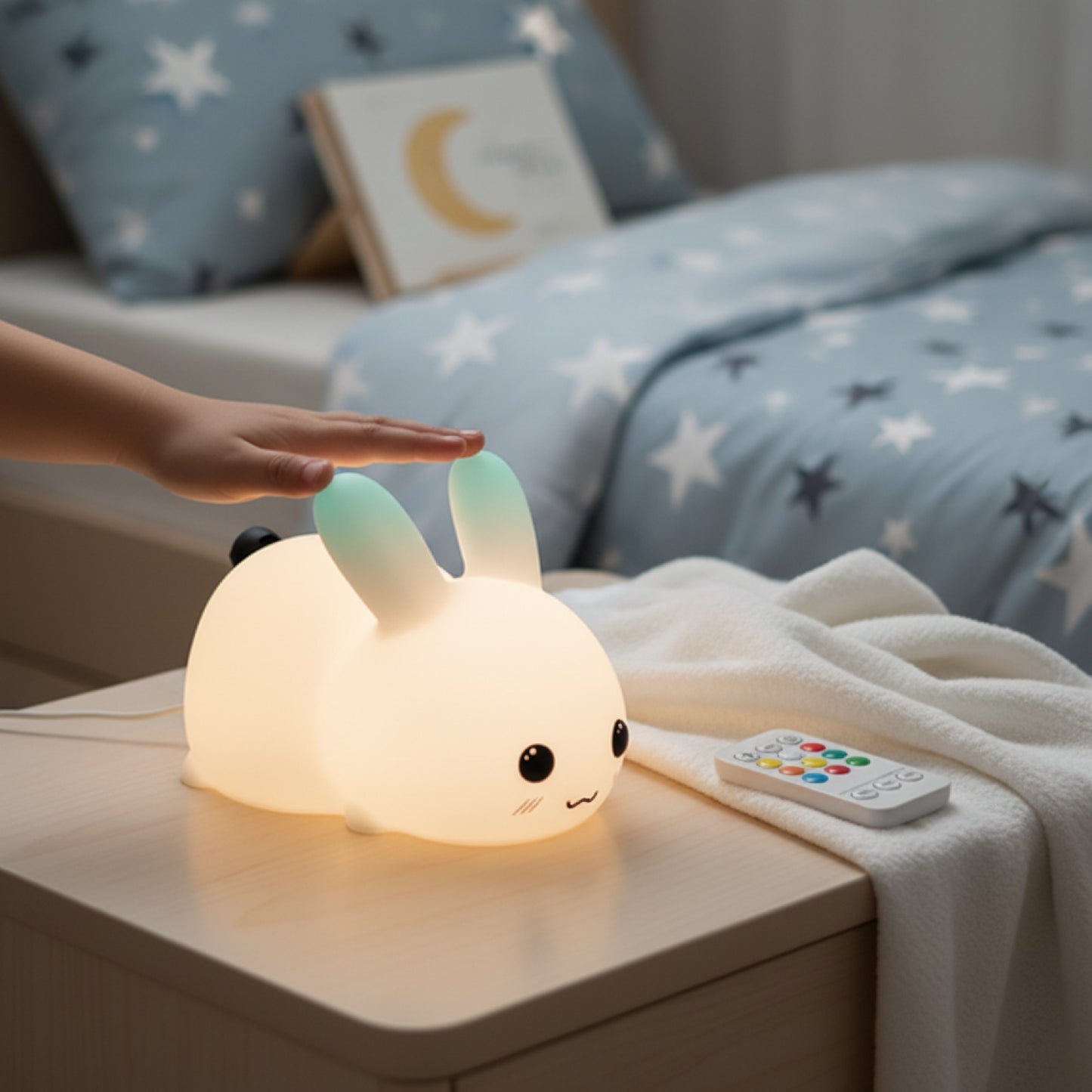 Veilleuse Lapin LED RVB Silicone Rechargeable Enfant - Lampe Tactile & Télécommande