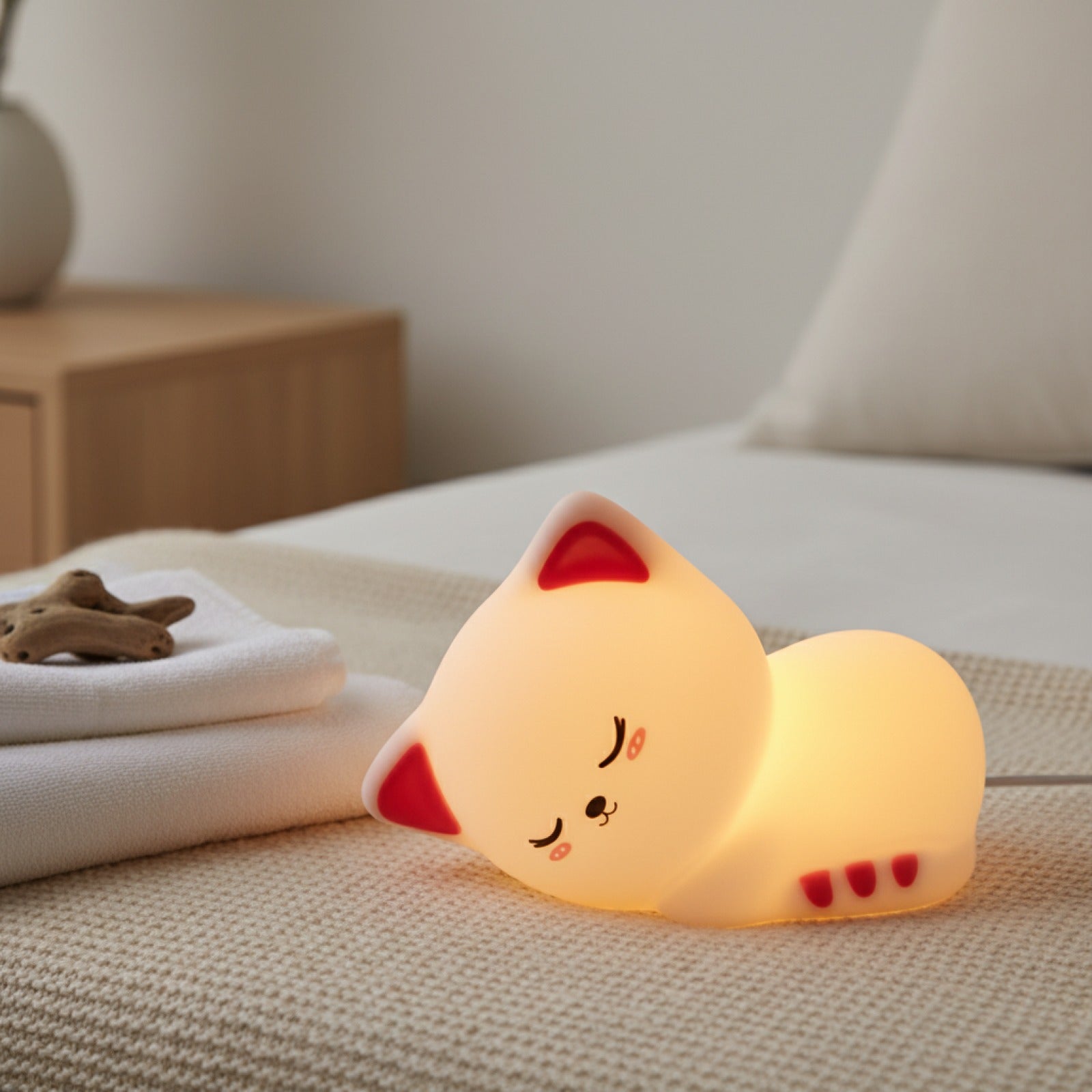 Veilleuse Chat Endormi Tactile Rechargeable - Déco Chambre & Cadeau Original