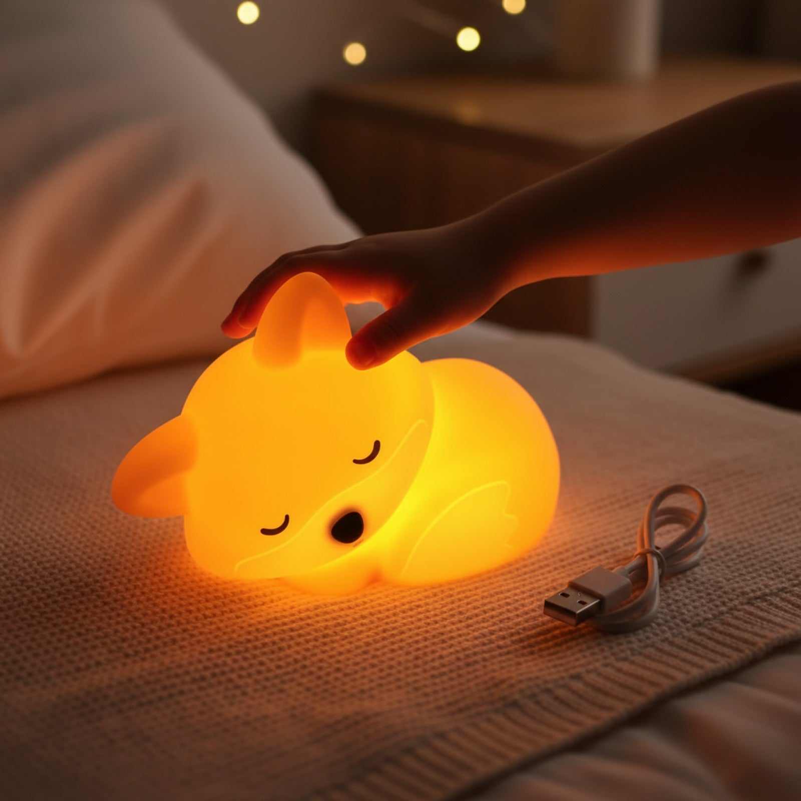 Veilleuse LED Renard en Silicone Squishy - Rechargeable et Tactile pour Chambre d'Enfant