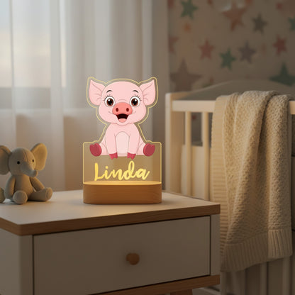 Veilleuse Cochon Personnalisée avec Prénom – Lampe LED Enfant