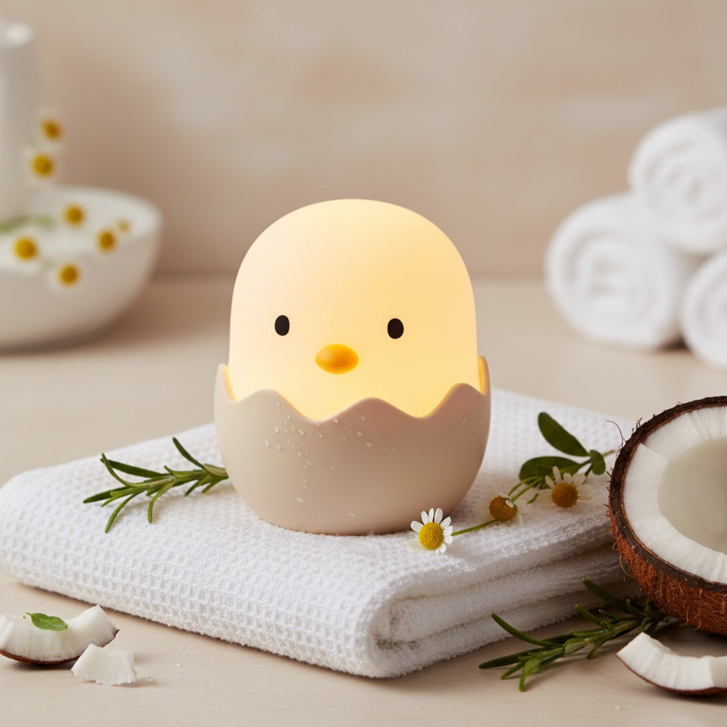 Veilleuse LED Enfant Coquille d'Œuf Poulet - Tactile, Rechargeable, Lumière Ambiance Réglable